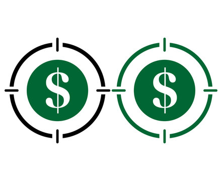 Dollar Sign Target Icon Set isolated on white background