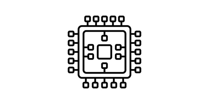 Central processing unit icon with black stroke for computer hardware art.