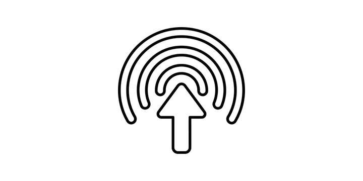Black line point of interest arrow radiating concentric wireless signals.