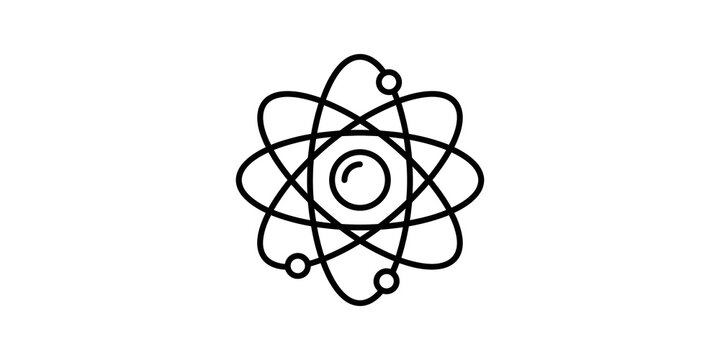 Black outline scientific atom model icon illustrating atomic structure.