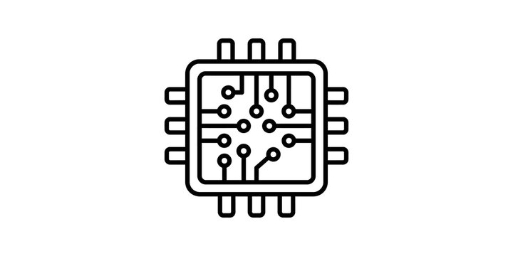 Microchip processor circuit board outline icon for computer hardware.