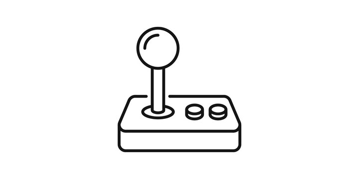 Retro arcade joystick controller black line icon for gaming system.
