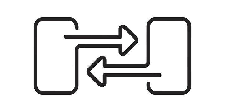 Data transfer transaction black line icon for mobile phone backup.