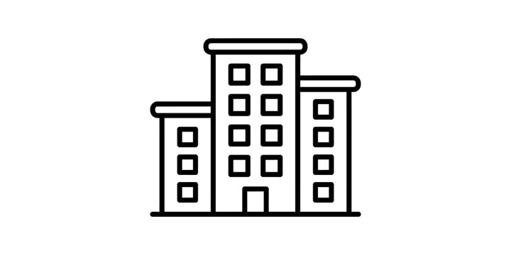 City corporate office building black line icon for real estate.