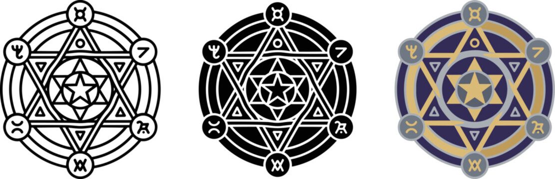Esoteric occult geometric star symbol set
