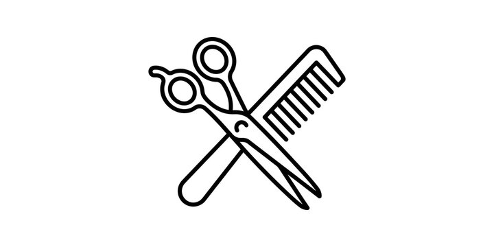 Hair salon icon with crossed scissors and comb for barber services.