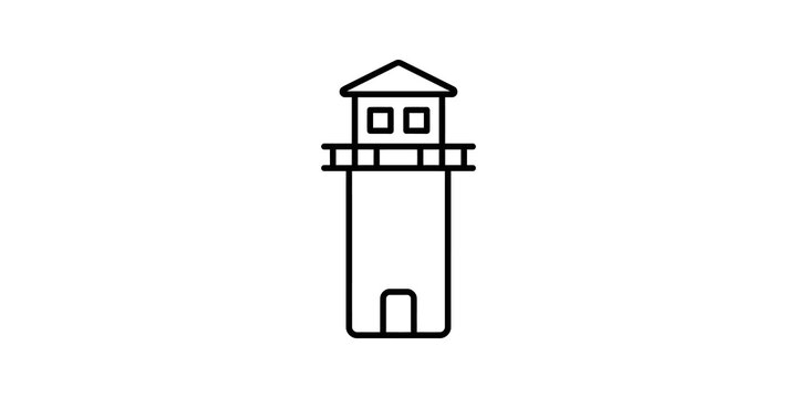 Prison watchtower outline icon for security and surveillance themes.