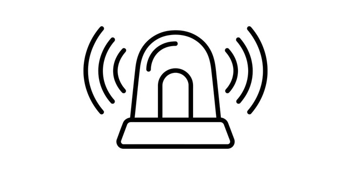 Emergency siren line icon with signal waves for safety alert system.