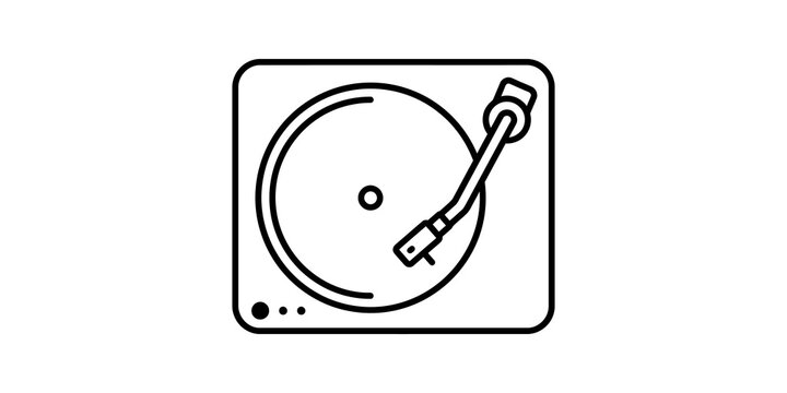 Retro vinyl record player turntable outline icon for music lovers.