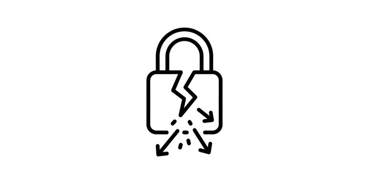 Broken padlock icon with black lines representing a data security gap.