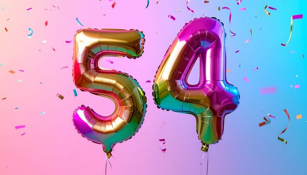 Fifty Four Birthday Celebration Metallic Balloon Number Banner Background