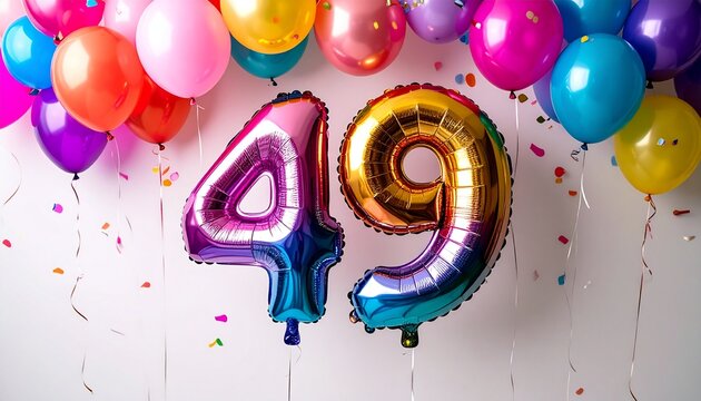 Forty-Ninth Birthday Celebration Background with Vibrant Metallic Balloons