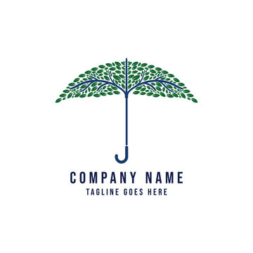 Green Leaf Umbrella Tree Canopy Logo Design Vector