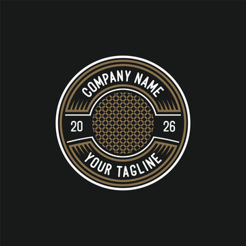 Retro Geometric Round Stamp Mesh Pattern Circle Badge Emblem Vector
