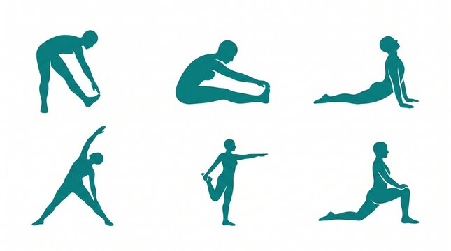 Stretching Mobility Human Poses Flat Vector Icon Set