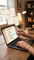 Obraz premium Laptop screen showing weekly progress checklist with completed tasks, representing productivity and successful project management, ideal for business concepts
