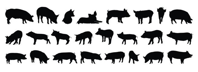 Fototapeta na wymiar pig and piglet silhouette set. pig and piglet isolated farm animal silhouette icon vector collection