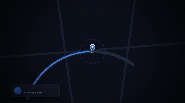 A glowing navigation marker identifies a specific geographic coordinate on a digital grid interface while indicating a travel trajectory path representing global logistics connectivity