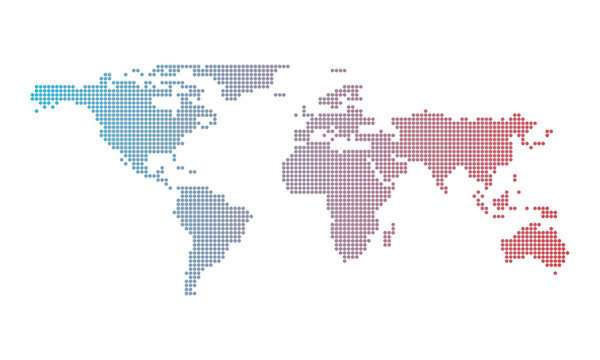 Dotted world map gradient vector illustration abstract earth map with halftone dot pattern design