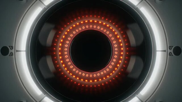 Macro video showcasing the symmetry of a modern electric stove, focusing on the glowing circular heat pattern under the glass surface