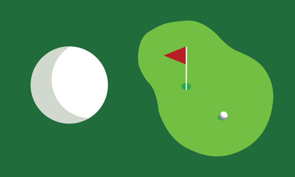 Golf green with flag and golf ball on a green background illustration