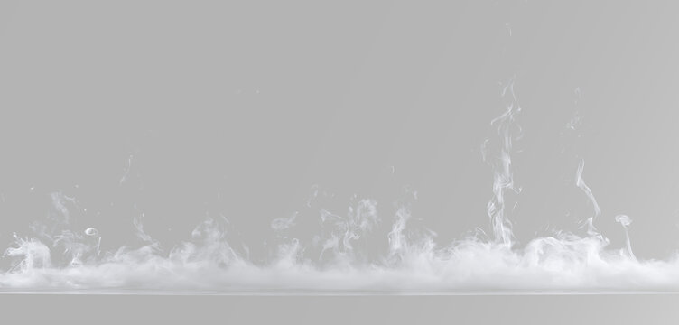 Smoke and mist moving horizontally in a white cloudy strip with light haze and soft vapor in the air