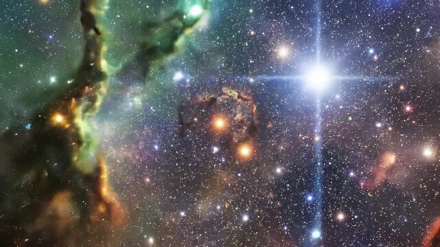 Nebula cluster with stellar formation in deep space cosmic background during celestial event