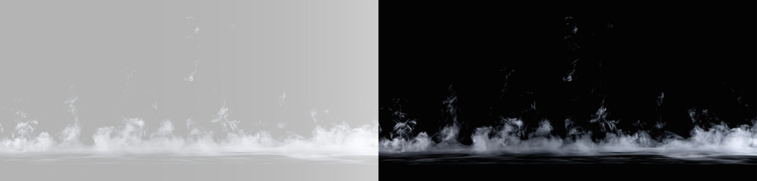 Smoke drifting in a large horizontal line with soft plumes and transparent white haze effect