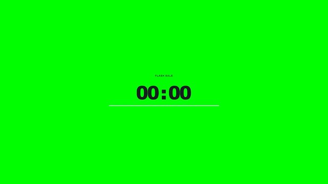 Premium minimalist e-commerce flash sale countdown animation showing a 10-second timer depleting to zero with sequential mechanical digit turnovers, a shrinking progress bar, and a final 'Sale Ended'