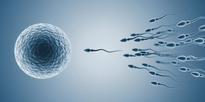 Human egg cell and sperm journey illustrating the miracle of conception and new life beginning