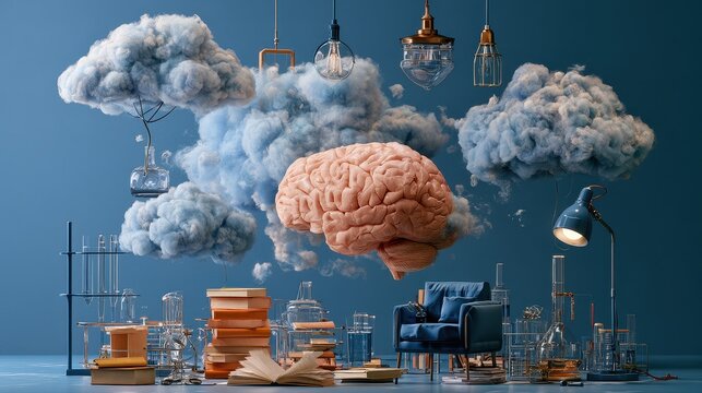 Human cognition problem solving critical thinking analytical reasoning intellectual growth focus on education concept theme whimsical Manipulation modern learning laboratory backdrop. 