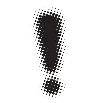 Black halftone exclamation mark symbol isolated on transparent background
