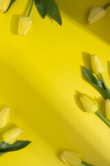 Obraz premium Yellow Spring Tulips Framing Empty Space