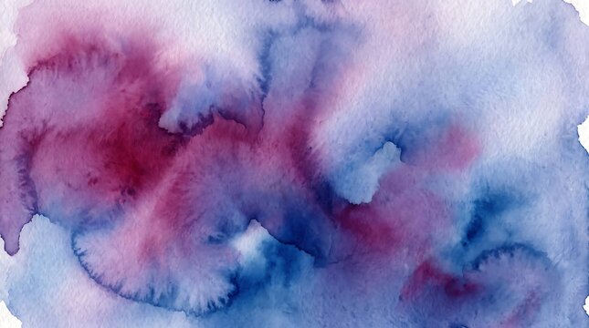 Abstract watercolor background with bleeding blue and purple pigment wash texture