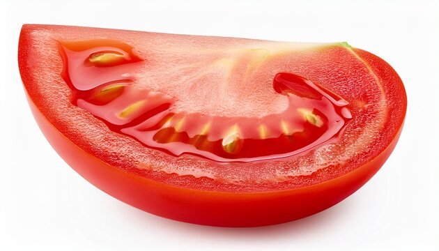 juicy fresh tomato cut into a thick round slice with a vivid red interior healthy vegetable for cooking and food design isolated on white background
