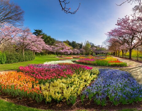 nature s celebration comes to life in a panoramic view of a park adorned with an array of spring f