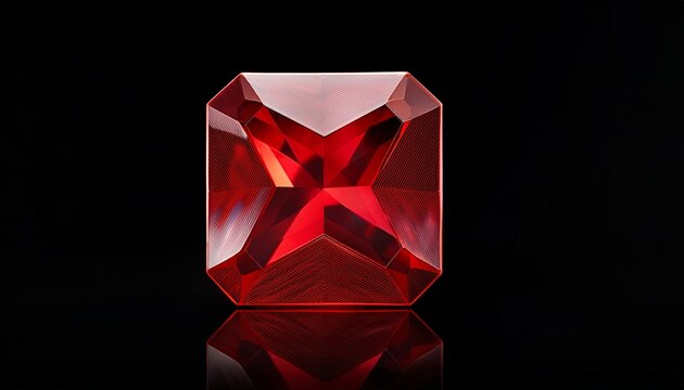 vivid square cut gemstone deep red dazzling facets black background
