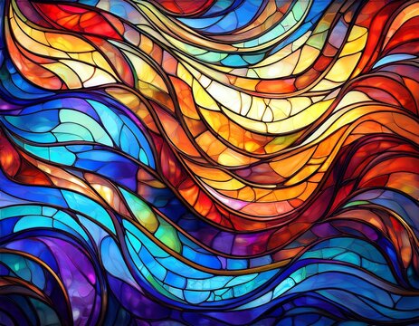 wavy stained glass mosaic in vibrant colorful tiles