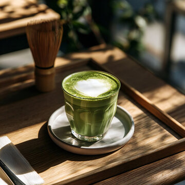 陽当たりのいいカフェの抹茶ラテ