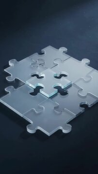Animated Puzzle Pieces Connecting Together, Collaboration and Problem Solving Concept