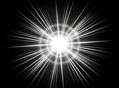 Abstract writh Light Burst with Glowing Rays and Cosmic Energy on Black Background