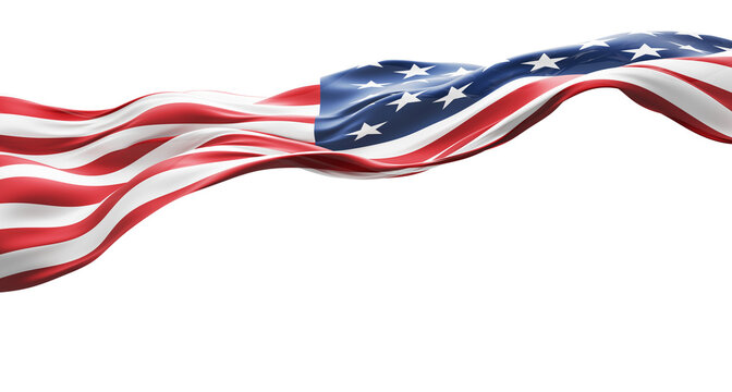 American flag sheer fabric flowing isolated on transparent background with copy space design for 4th of july America Independence day banner 3D render