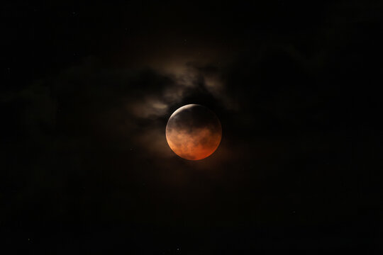 Lunar eclipse with dark clouds