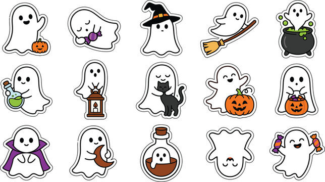 Cute ghost stickers for Halloween party decoration and social media