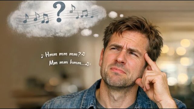 Man with a thought bubble above his head, contemplating or thinking deeply