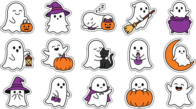 Cute ghost characters for Halloween decoration or kids party