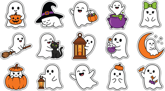 Cute ghost characters for Halloween party decoration or kids activity