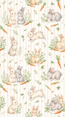 Naklejka premium Cute watercolor bunny and carrot seamless pattern