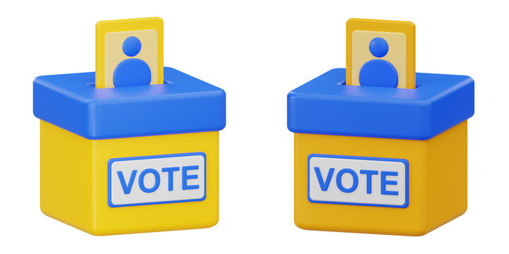 Ballot box with vote sign and user profile voting card