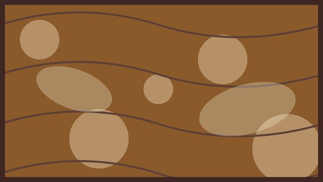 Abstract composition of brown wavy lines and soft overlapping circle shapes